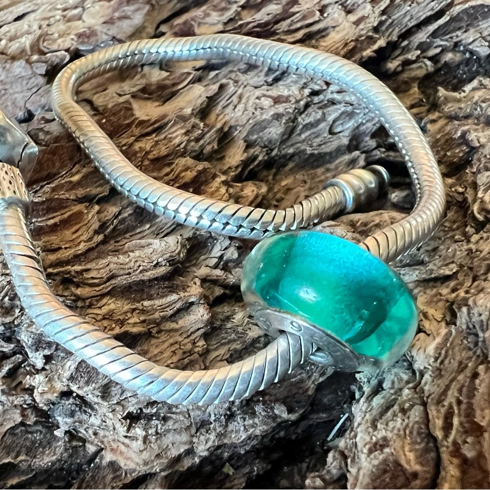 Authentic Chamilia Zircon Blue Murano Glass Bead Charm Silver 925 Beach